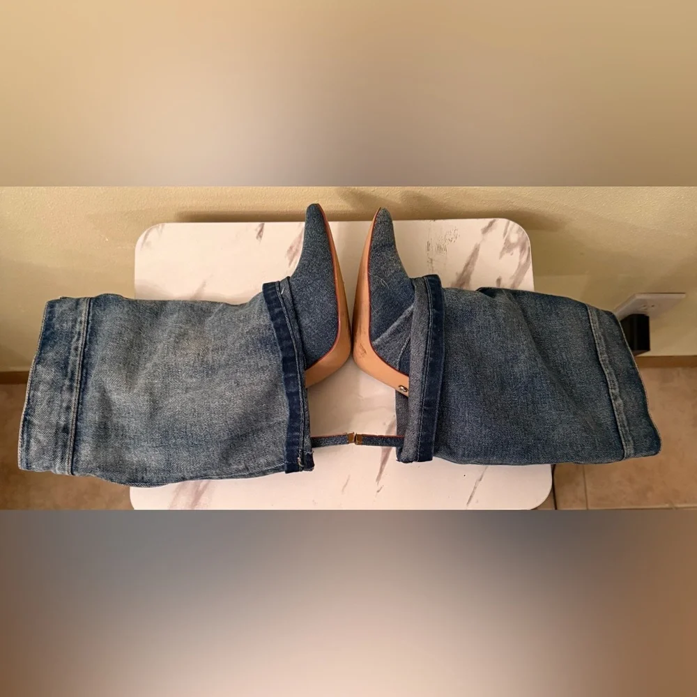 Azalea Wang Reeves Denim Boot Stilettos, Size 7, EUC - Picture 4 of 13